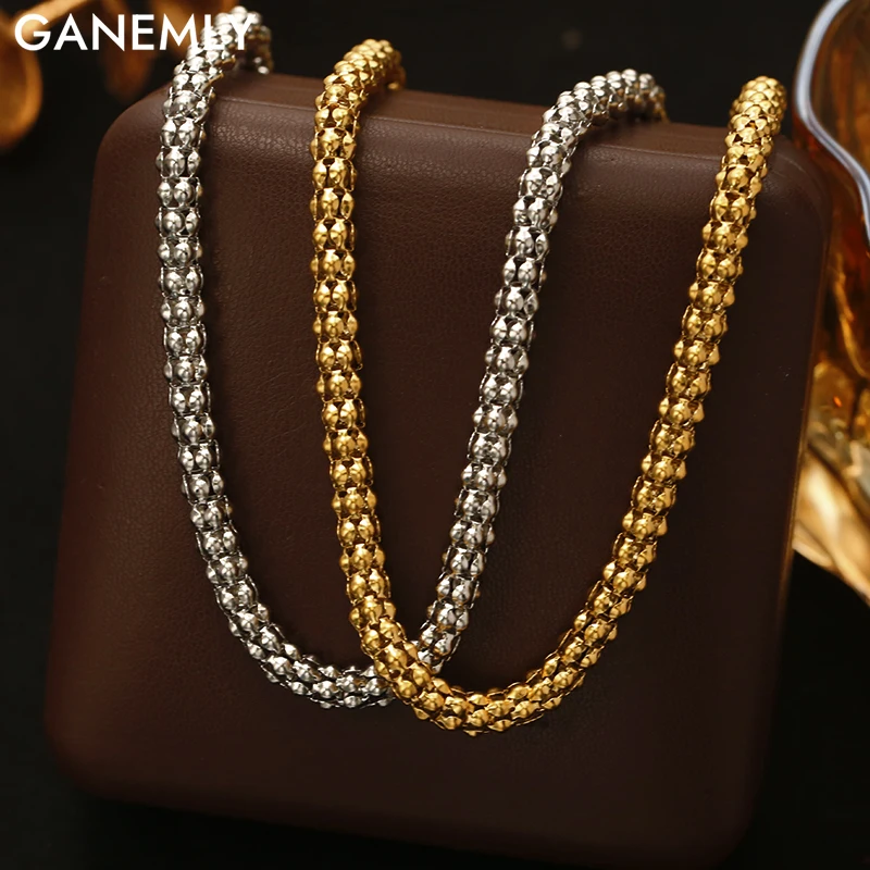 GANEMLY 316L Edelstahl Metallkette in Gold- oder Silberfarbe für Damen, modische Halskette, wasserdichter Schmuck, Geschenk für Frauen