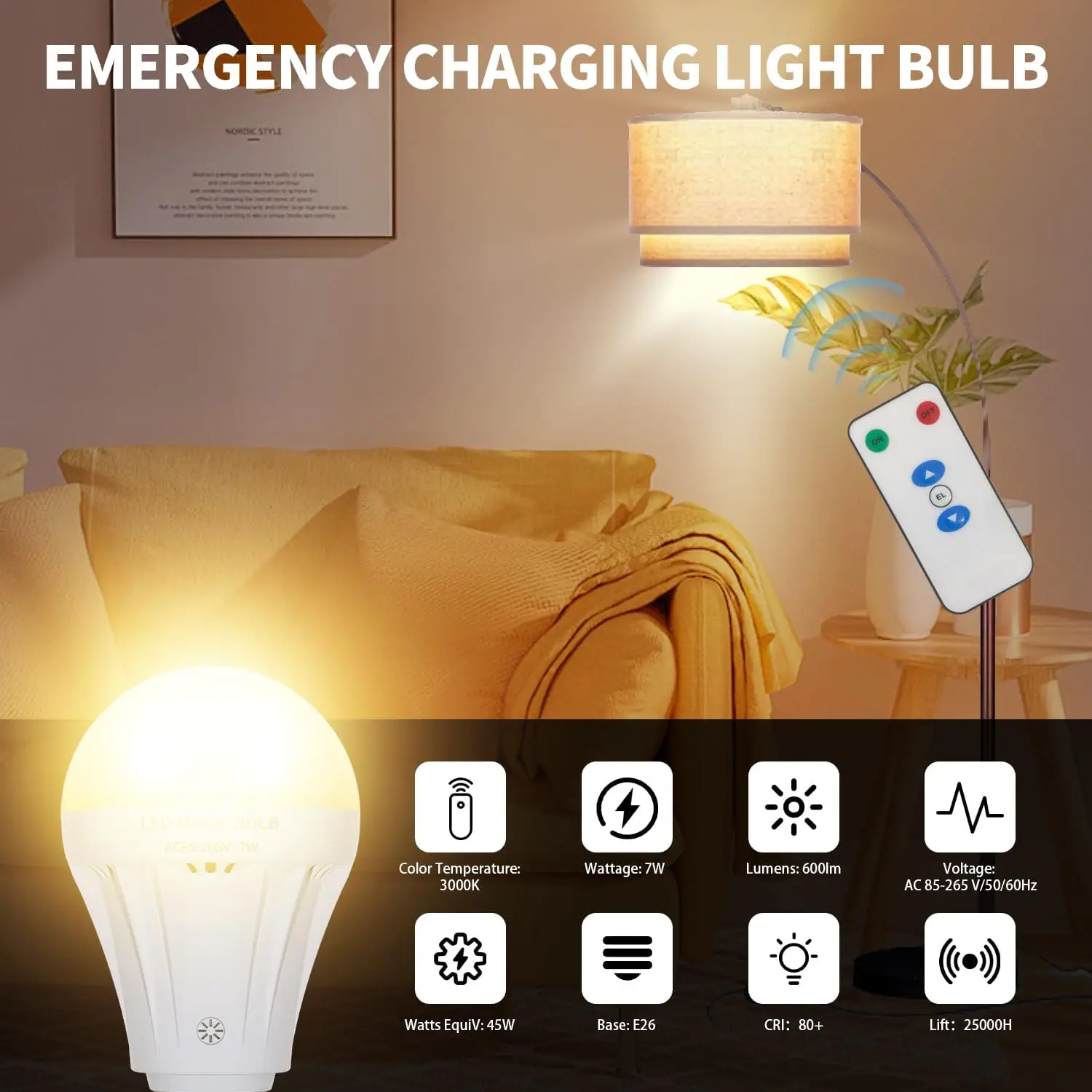 Rechargeable Light Bulbs, LED Magic Bulb with Remote Controller Warm White Emergency Lamp Without Warm