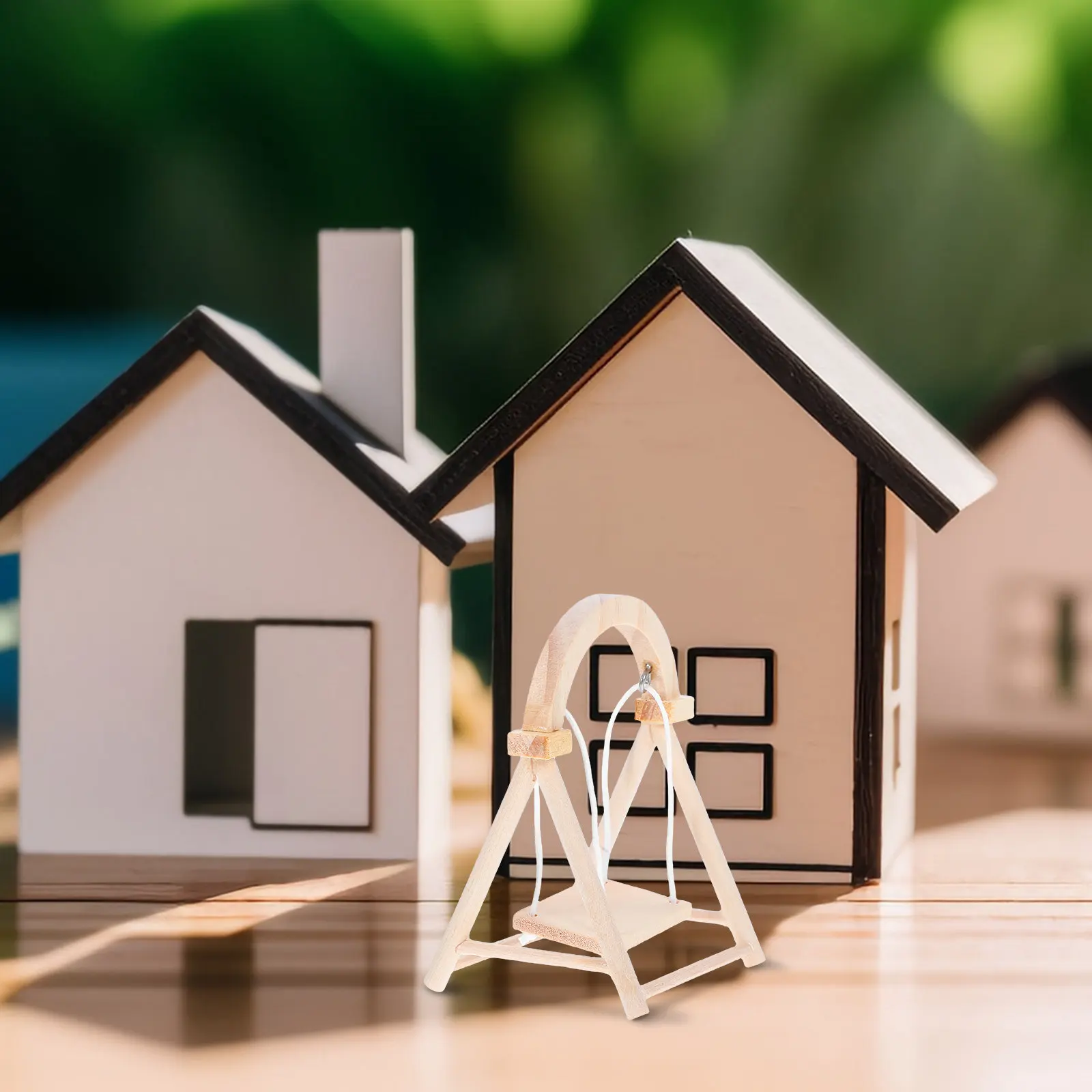 

Miniature Wooden Swing Garden Furniture Sturdy Design for Dollhouse DIY Craft Home Decoration Photography Prop Accessory