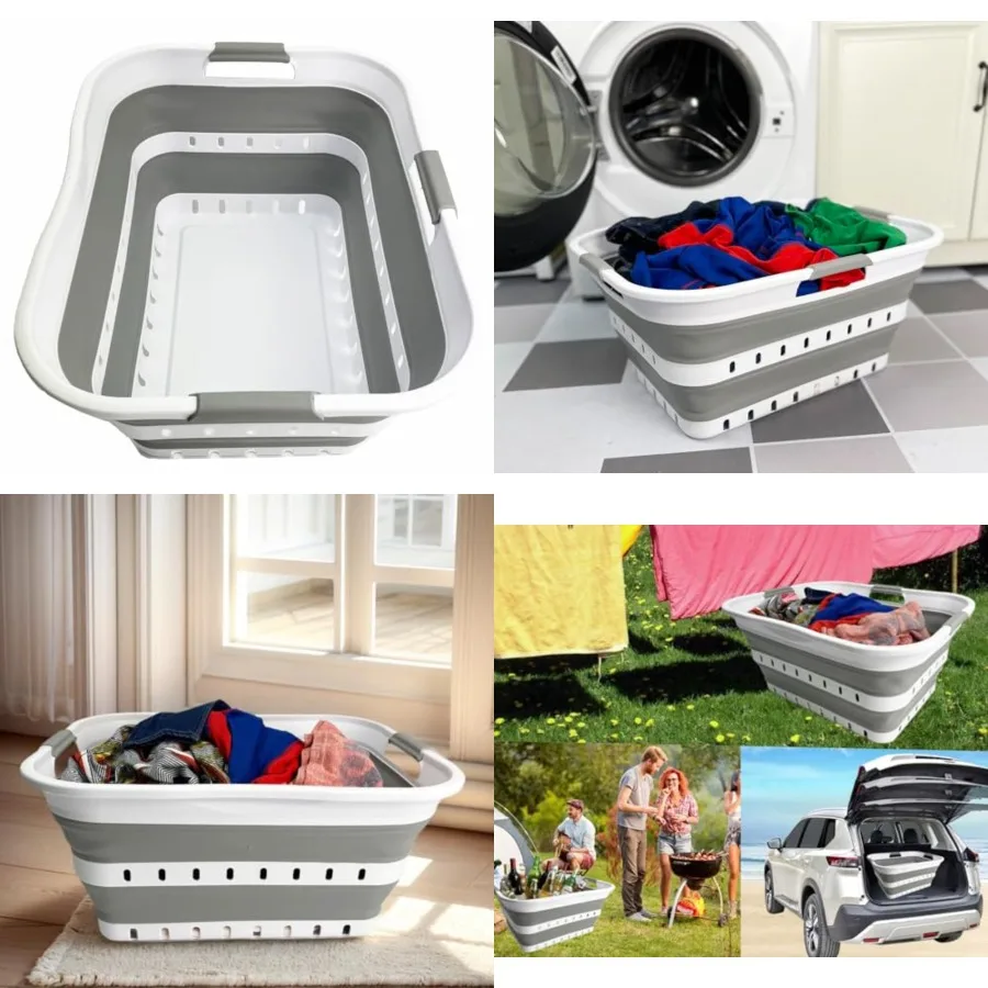 

42L 11 gallon Collapsible Plastic Laundry Basket - Foldable Pop Up Storage Container/Organizer - Space Saving Hamper/Basket (1