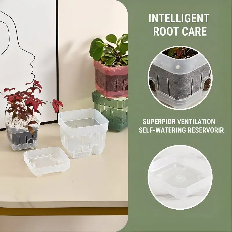 Square Root View Planter Pot Durable Plastic with Drainage Holes Breathable Design for Home Office Living Room Plants