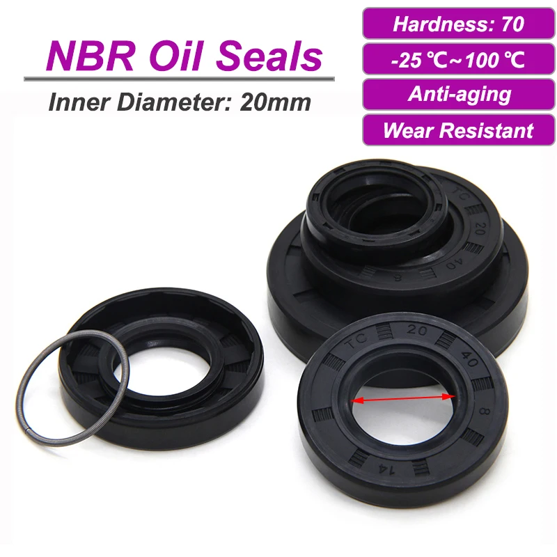 2/5pcs NBR Framework Oil Seals ID 20mm TC-20*27/28/30/32/34/35/37/38/40/42/45/47/50*5/6/7/8/10/12mm Nitrile Rubber Seal Gaskets