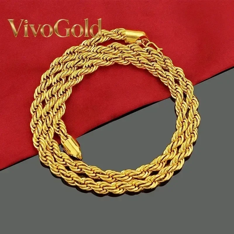 

VivoGold Twist Necklace Men 24K Gold AU999 - Classic tough twist chain, 24K/AU999 pure gold, steady and bold aura for men