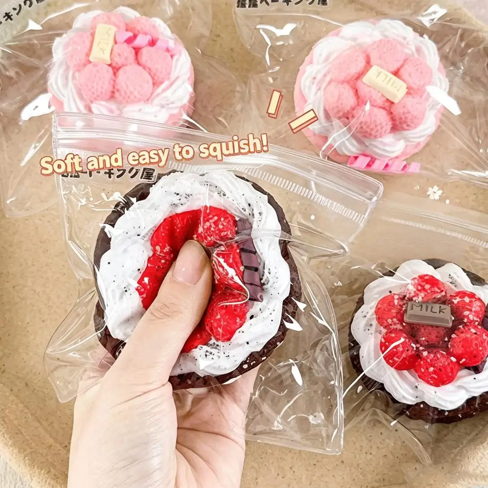 Strawberry Mousse Cake Taba Squishy Silicone Strawberry Cream Cake Mochi Toy Squeeze Toy Fidget Toy Stress Release Hand Relax ﻿