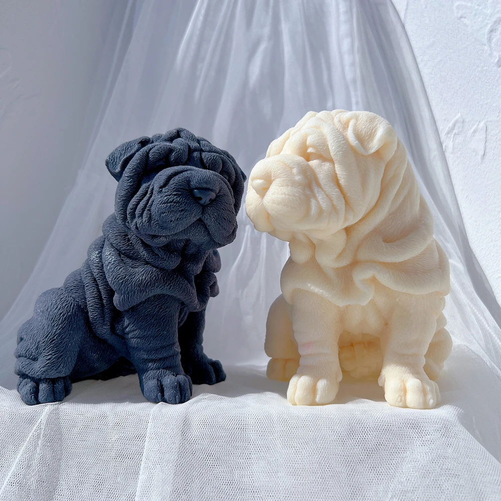 Shar Pei Dog Puppy Candle Mold Animal Puppies Soy Wax Silicone Mould Dog Lover Home Decor