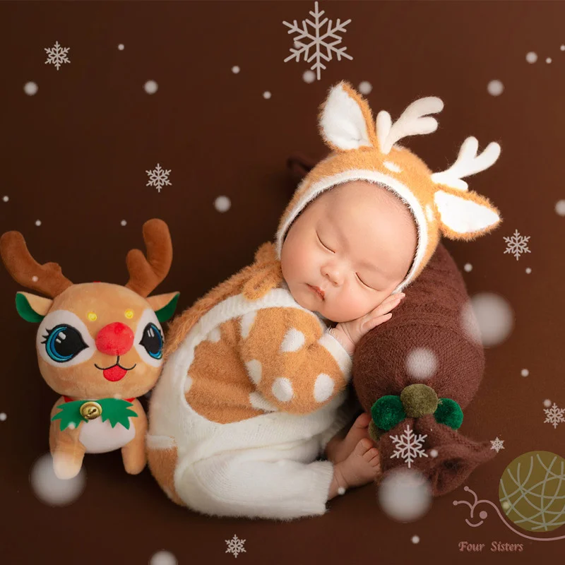 مجموعة عيد الميلاد سانتا للأطفال لعام 2026 لدعائم التصوير الفوتوغرافي لحديثي الولادة، ملابس صور غزال للأطفال