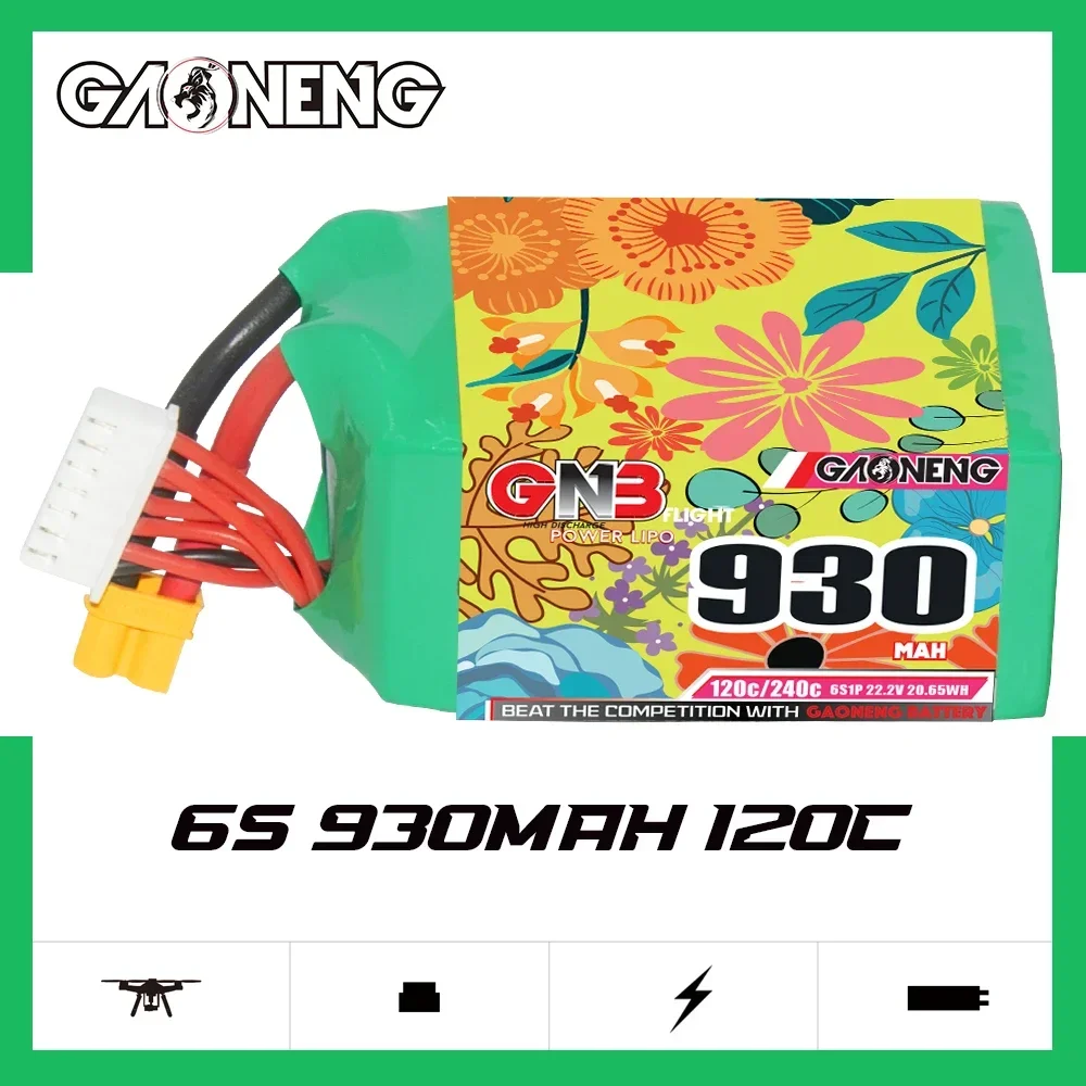 GAONENG GNB 930mAh 6S 120C 240C 22.2V XT30 LiPo Battery Square Type Spare RC Parts Airplane Racing FPV Quadcopter MultiRoter