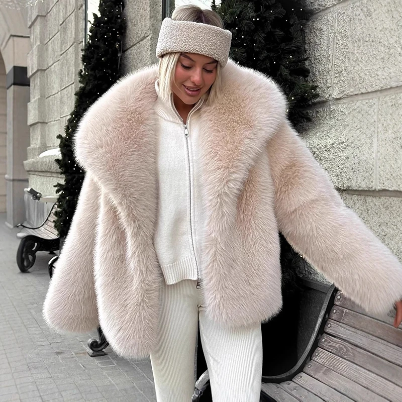 เสื้อโค้ทขนเฟอร์เทียม Tornova สำหรับฤดูใบไม้ร่วงและฤดูหนาว ปกใหญ่ หรูหรา สไตล์สตรีทแวร์ สีพื้น รุ่นใหม่ปี 2025 เสื้อแจ็คเก็ตหนาสำหรับผู้หญิง