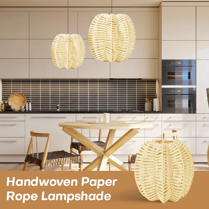 

Hand-woven Paper Rope Lampshade Weave Chandelier Retro Simulated Rattan Lamp Shade Hotel Homestay Bedroom Decor Ceiling Pendant