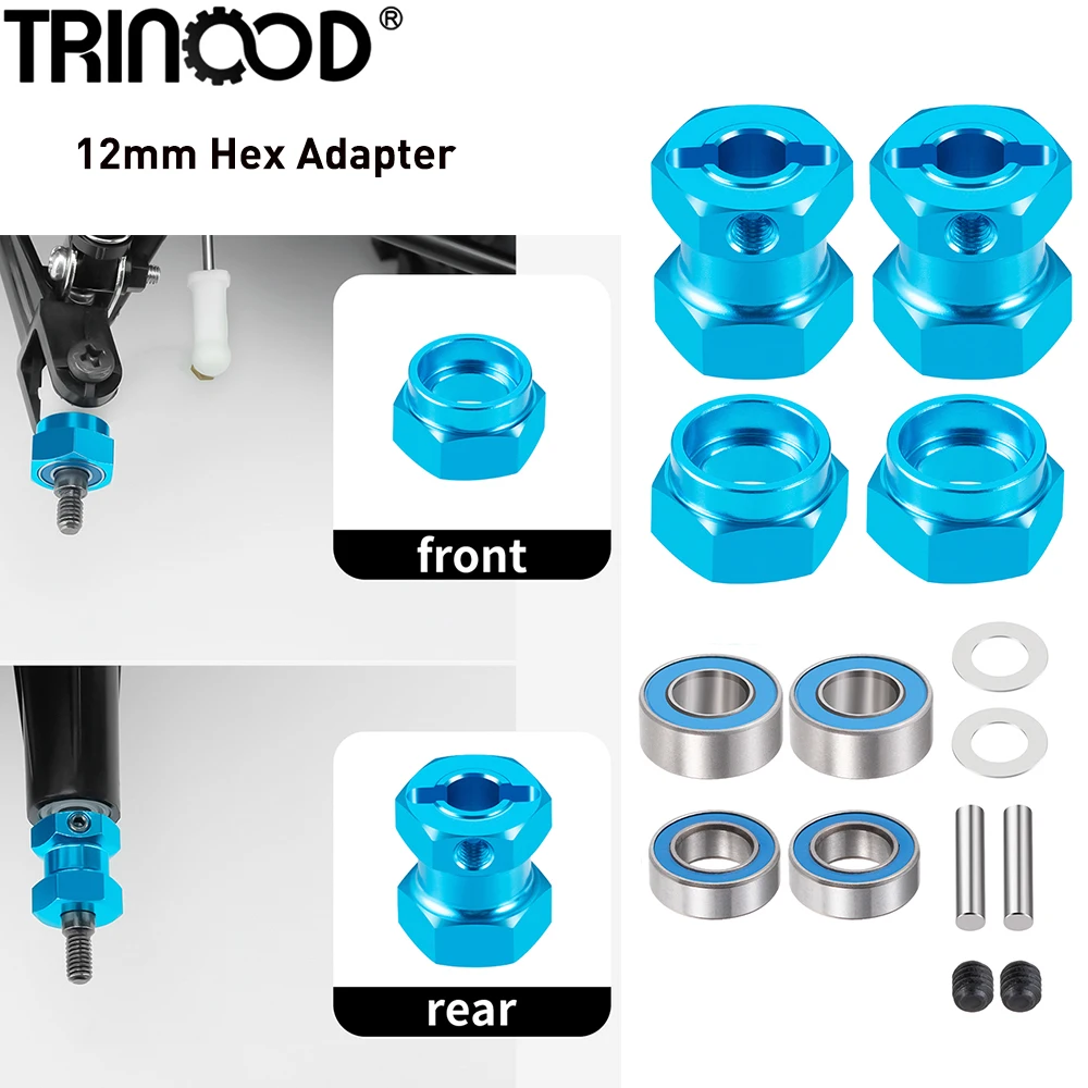 TRINOOD 4Pcs Alu Alloy 12mm Wheel Hex Adapter Locking Hub for 1/10 Tamiya 58346 Grasshopper RC Buggy Car Upgrade Parts