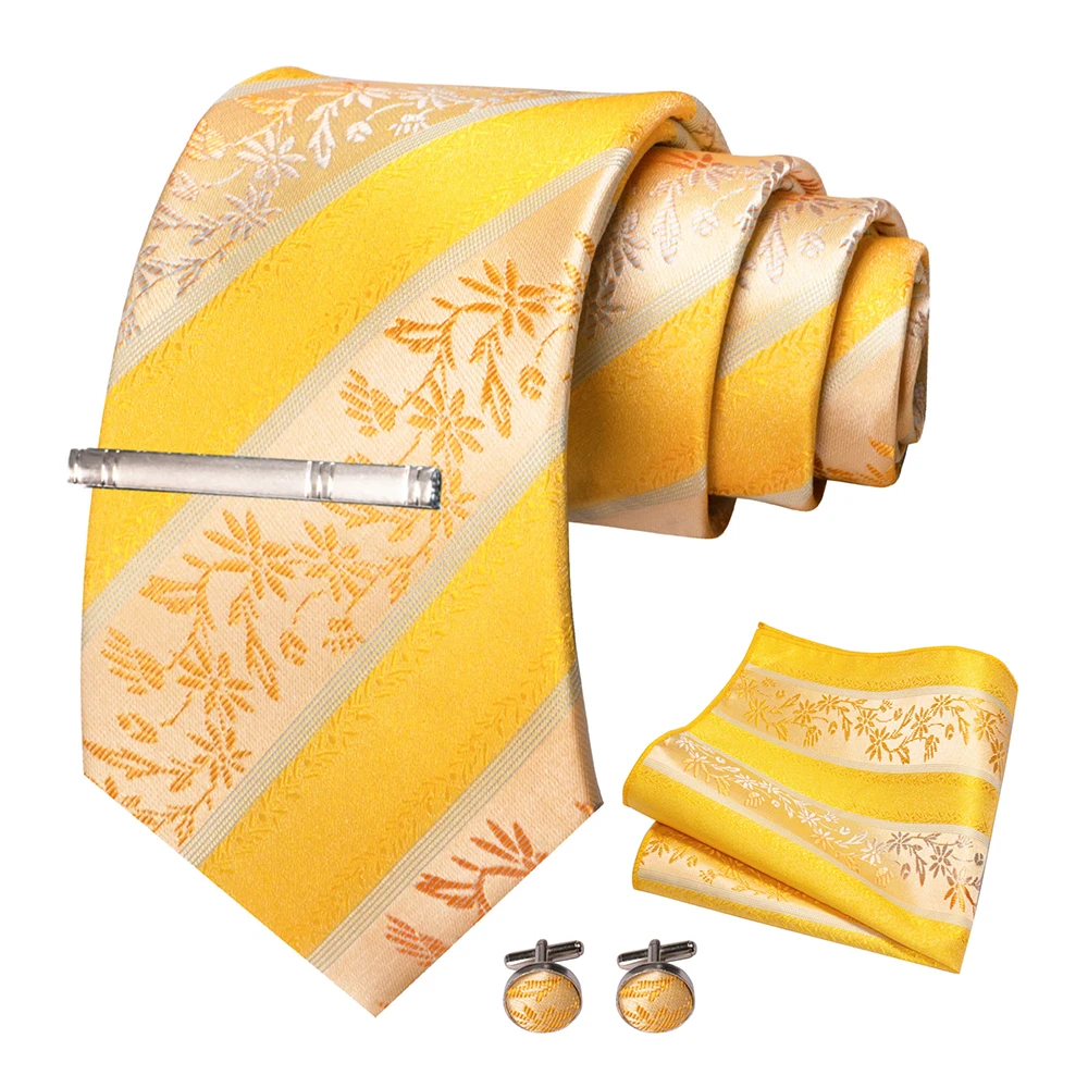 JEMYGINS Mode Männer Krawatte Luxus Gelb Gold Striped Plaid Seide Hochzeit Krawatte Für Männer Hanky Manschettenknopf Krawatte Set Bussiness Party geschenk – Detail 13