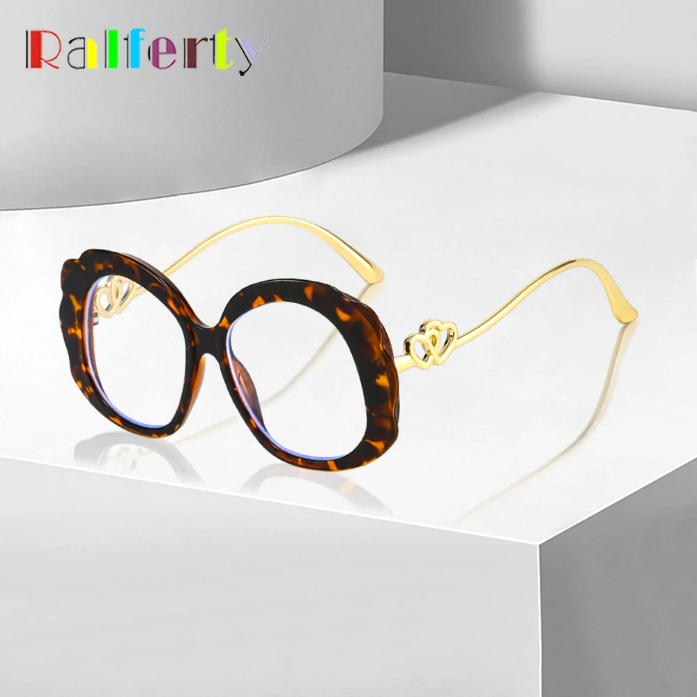 العصرية المتضخم النظارات الإطار للنساء الذهب القلب إطارات نظارات مستديرة 2025 مكافحة الضوء الأزرق نظارات الكمبيوتر ليوبارد طباعة #3