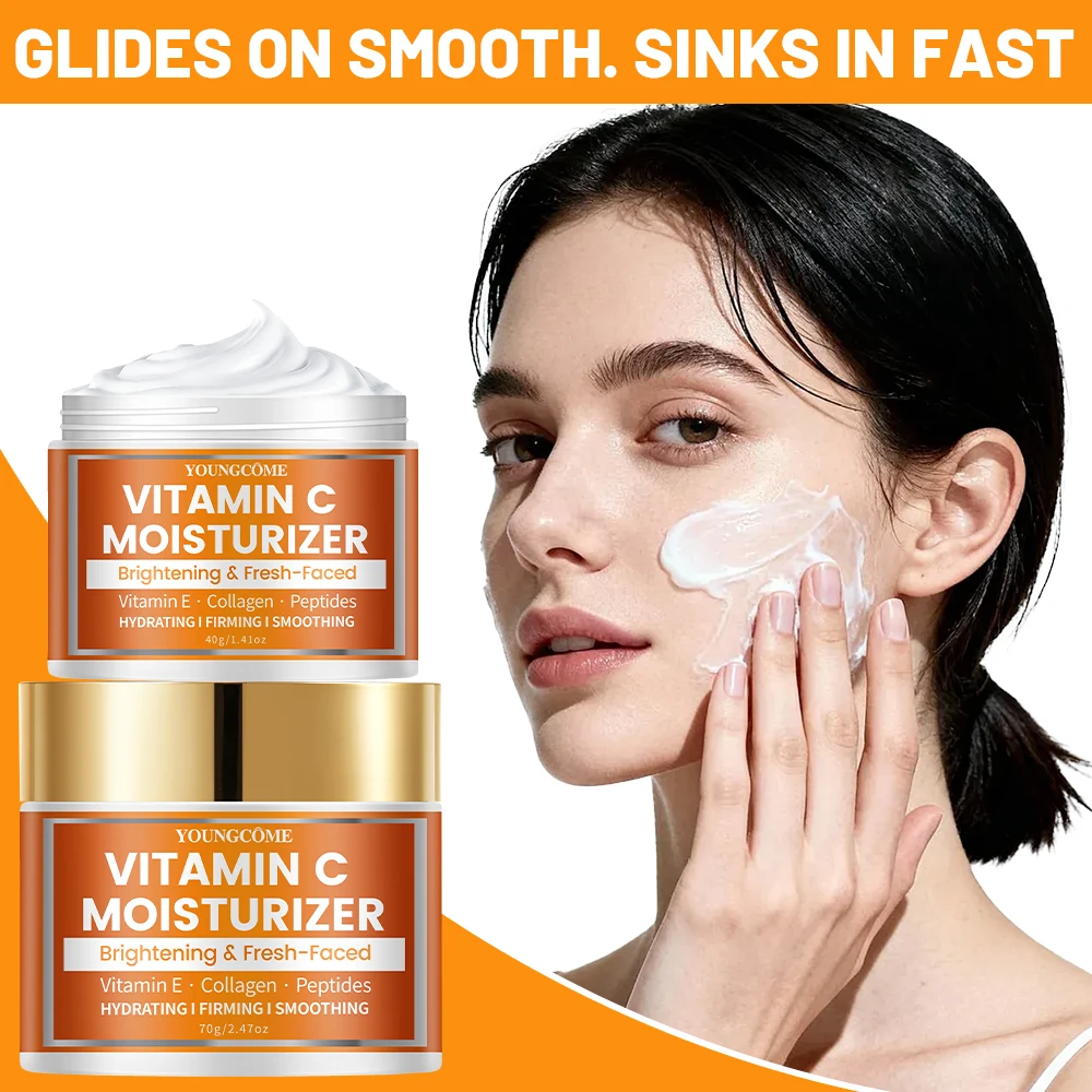 YOUNGCOME Vitamin C Moisturizer with Collagen Peptides Hydrating Firming Smoothing Non-Greasy Daily Cream for Healthy Glow