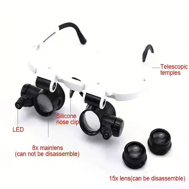 8X/15X/23X Headband Magnifier with LED Light, Jeweler Watchmaker Loupe for Reading & Precision Work