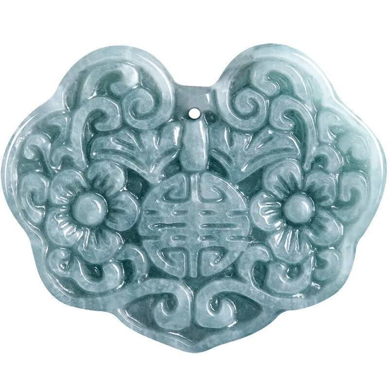 

Natural Genuine A Jade Jadeite Blue Water Carved Flower Pendant