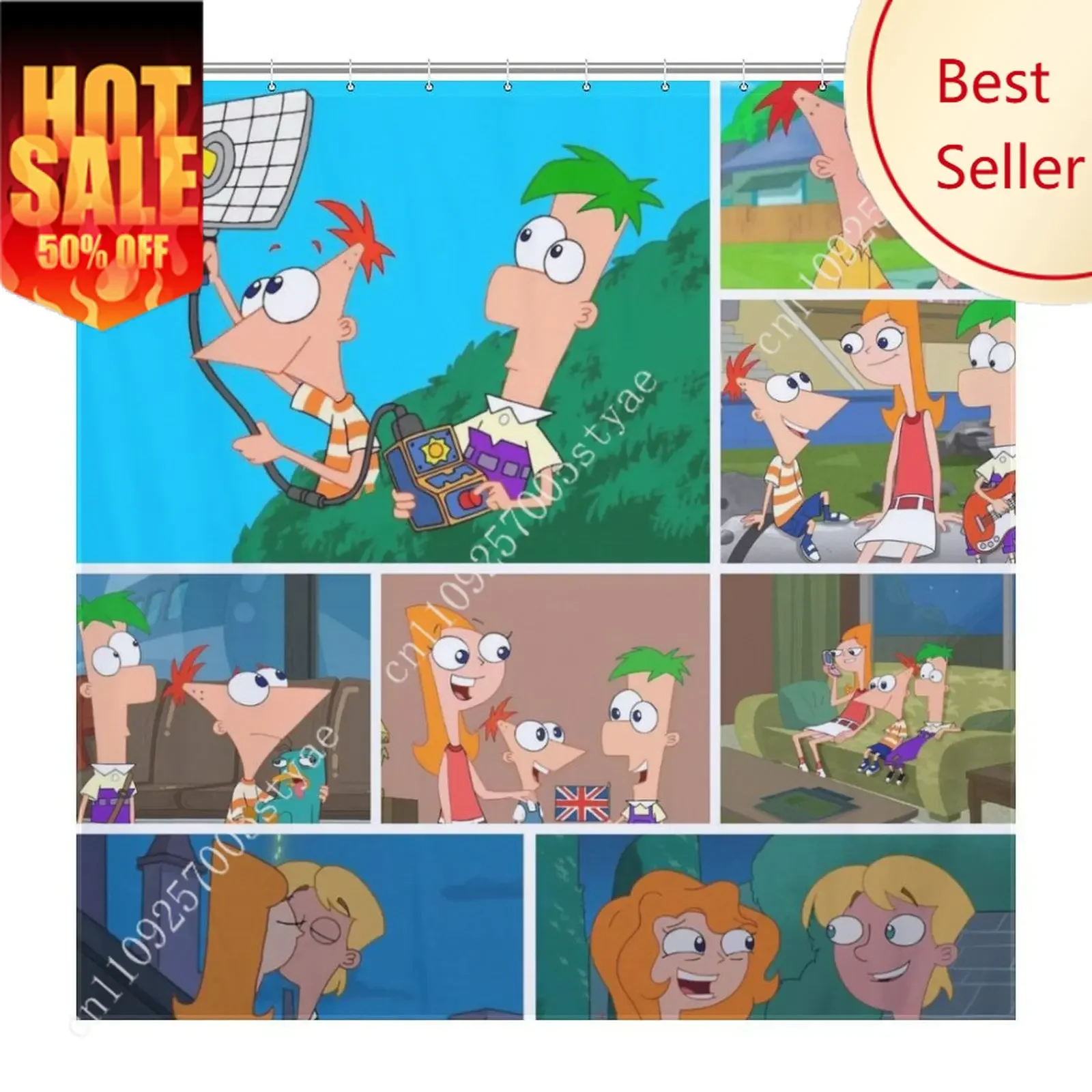 

Phineas Flynn Shower Curtain Disney Cartoon Movie Kids Cute Animal Bathroom Home Party Decoration Waterproof Custom Bath Curtain