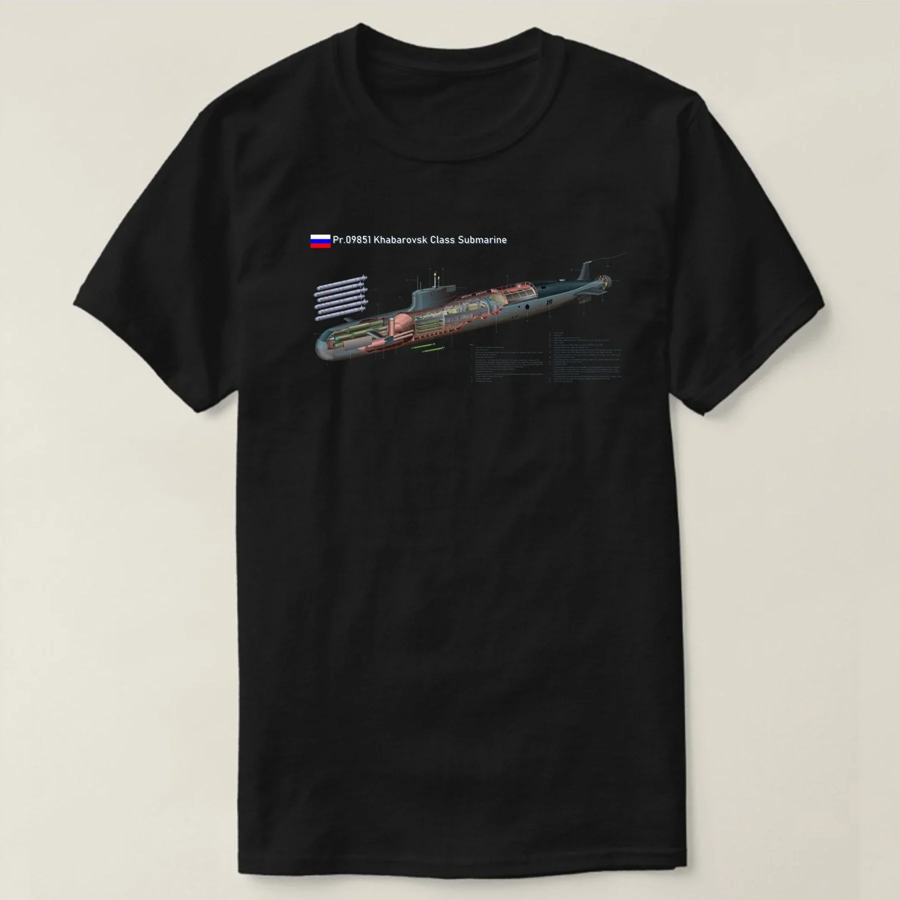 

Russian Naval Project 09851 Khabarovsk Nuclear Submarine T Shirt. Short Sleeve 100% Cotton Casual T-shirts Loose Top Size S-3XL