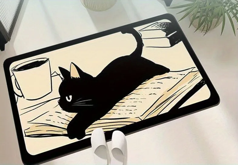 "مساحة باب بتصميم قطة سوداء رائعة - سجادة مدخل ناعمة غير قابلة للانزلاق لديكور المنزل، سجادة ترحيب شخصية فريدة من نوعها" #5