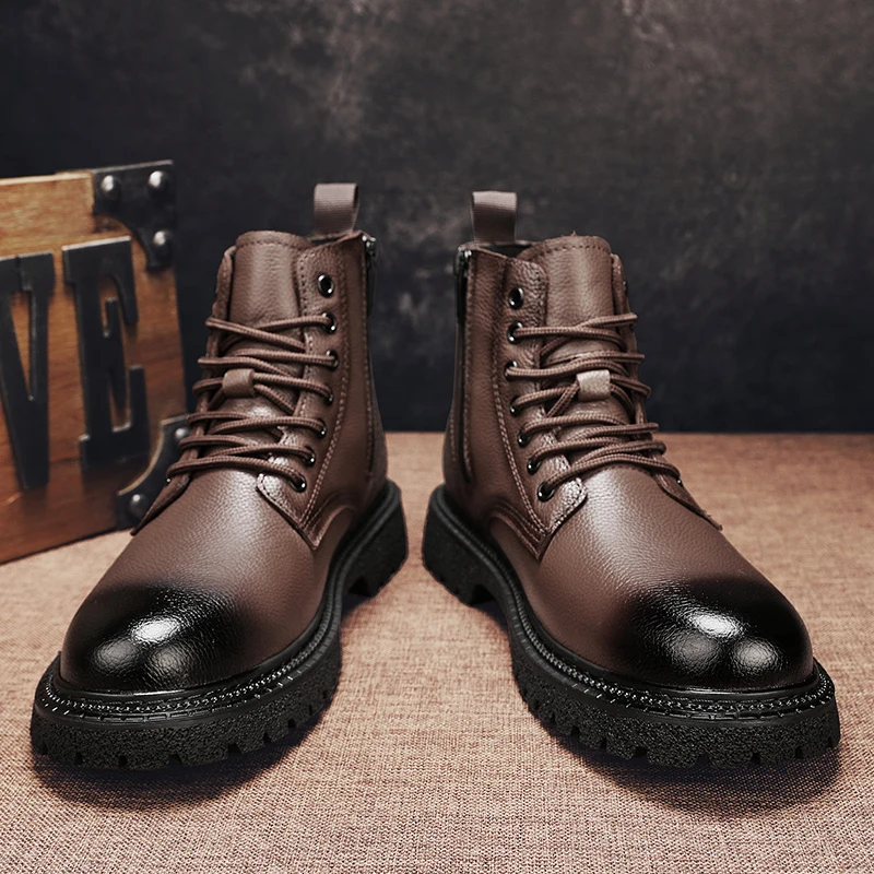 

Winter Thick Soled Business Casual High Top Boots Color Gradient Anti Slip Wear-resistant Cotton Warm Short Boots