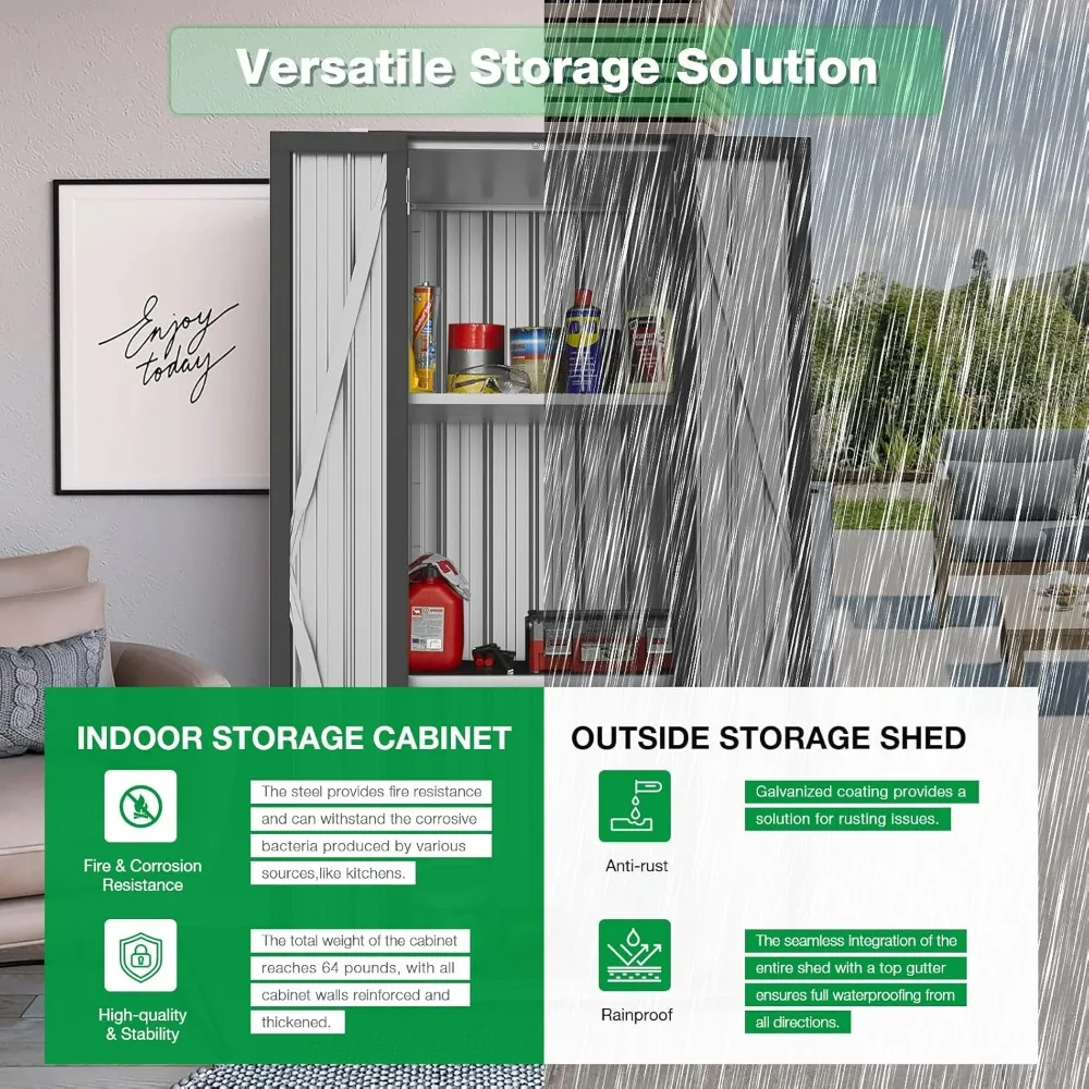 Outdoor Storages Cabinet Waterproof with Shelves,Vertical Tall Garden Storage Sheds, Sheds&Outdoor Storage Cabinet Weatherproof