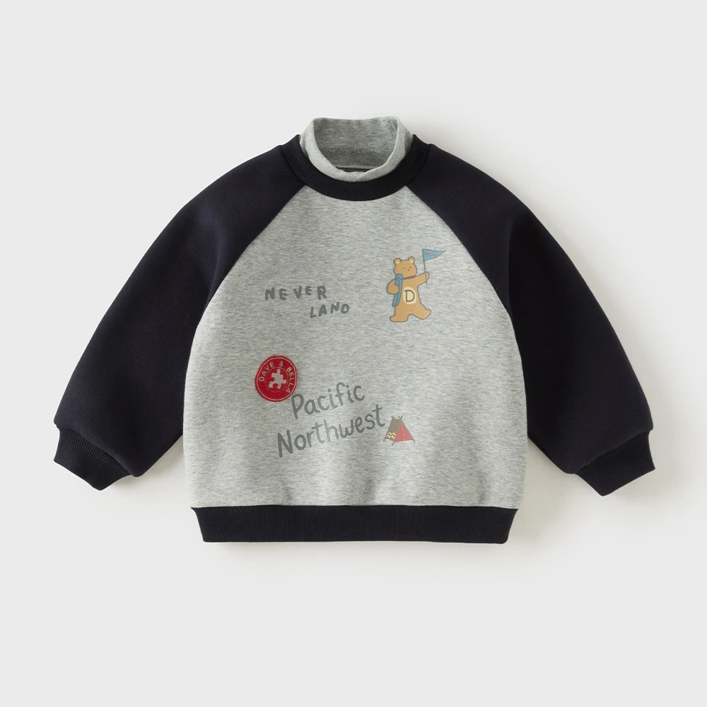 Dave Bella Boys Fleece-lined Pullover Kids Fake-two Piece Long Sleeve Winter Warm Hoodies Top Casual Sweatshirt DB4264561