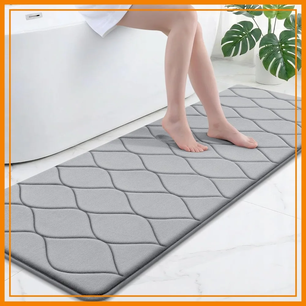 

Ultra Soft Non-Slip Memory Foam Bath Mat 70x24 inch, Quick Dry Water Absorbent Plush Rug for Shower Tub Home Decor Grey