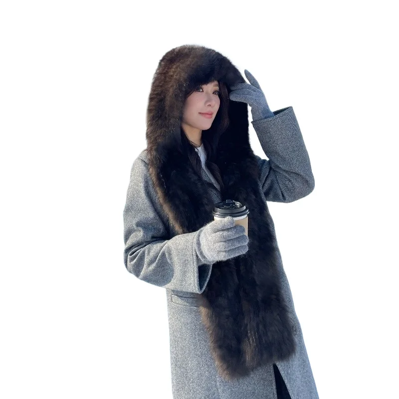 

Легкая роскошная шапка из меха соболя с интегрированным шарфом для защиты ушей, унисекс, зимняя теплая меховая шапка.