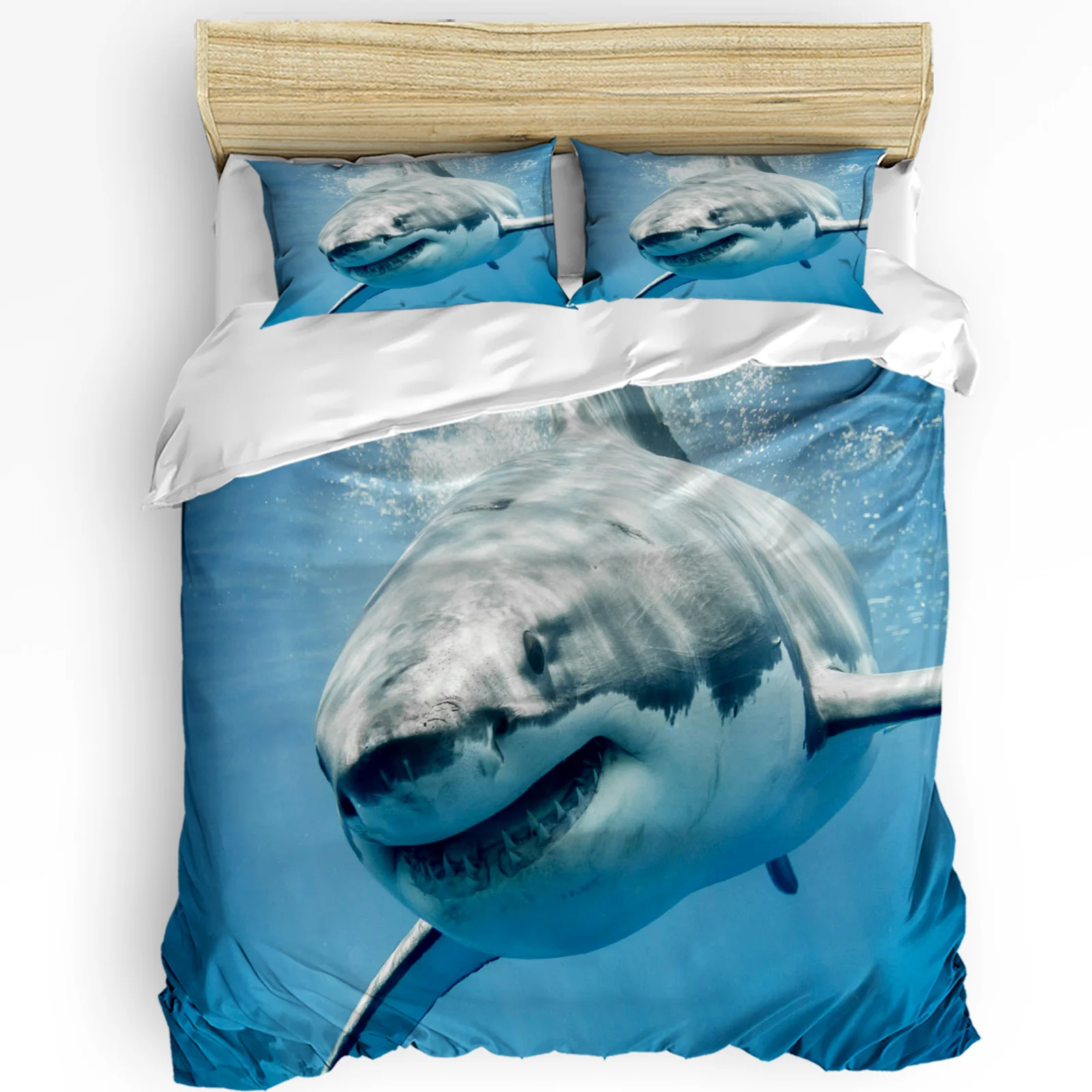 

Marine Life Ocean Shark 3pcs Duvet Cover Set with Pillow Case Double Comforter Bedding Set Quilt Cover Couple Bed