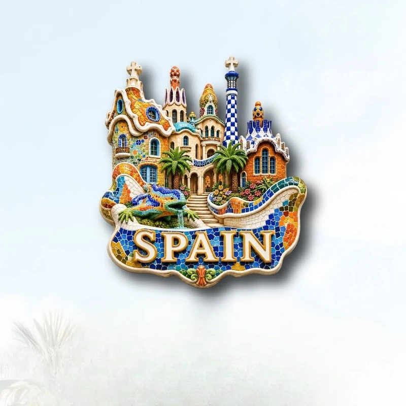 Barcelona Gaudi Mosaic Fridge Magnet - Artistic 3D Spanish Souvenir Unique Architectural Gift for Travel & Colorful Decor view 3