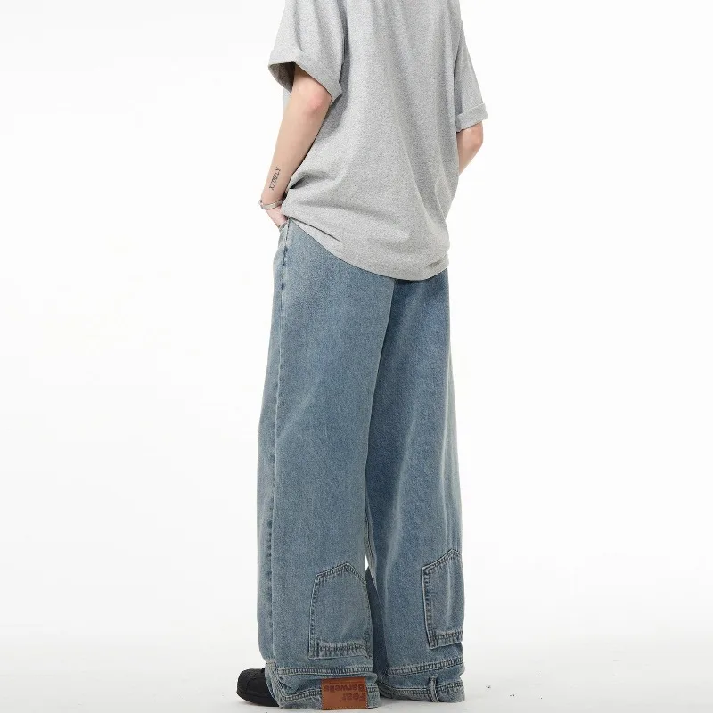 Men Women Vintage Baggy Jeans Inverted Wide Leg Denim Pants Retro Washed Loose Straight Trouser Hip Hop Street Casual Long Pants