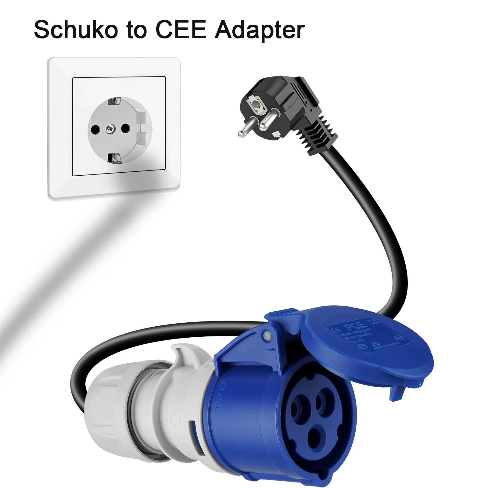 GUWIEYG-Chargeur portable EV, adaptateur Schuko vers bleu CEE, allergique, 32A, 1 phase, 7,2KW