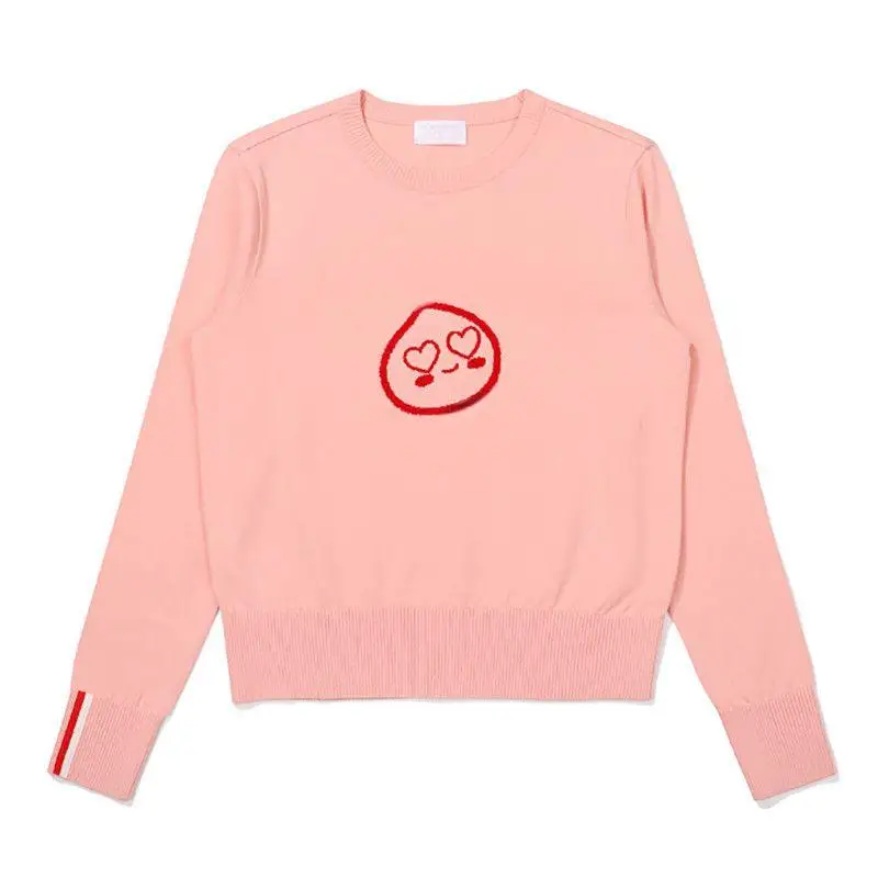 Ladies Spring Autumn Golf Knit Pullover Fashion Printed Crew Neck Long Sleeve Top Outdoor Sport Golf Clothing