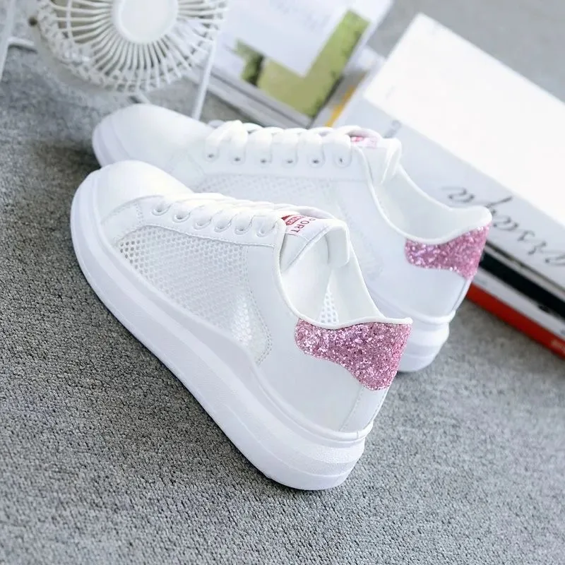 2024 Women Running Spring Autumn Fashion White Breathable Embroidered Flower Lace-Up Casual Sneakers  women sneakers