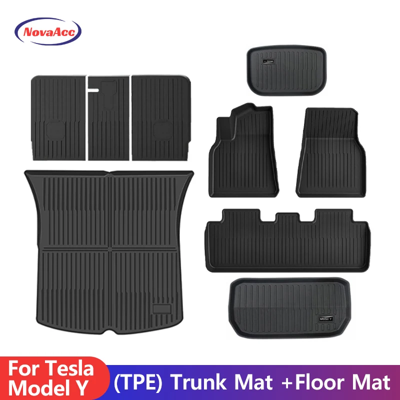 

Trunk Mats For Tesla Model Y 2017-2024 Full TPE Floor Mats All Weather Water Proof Cargo Liner Car Trunk Interior Accessories