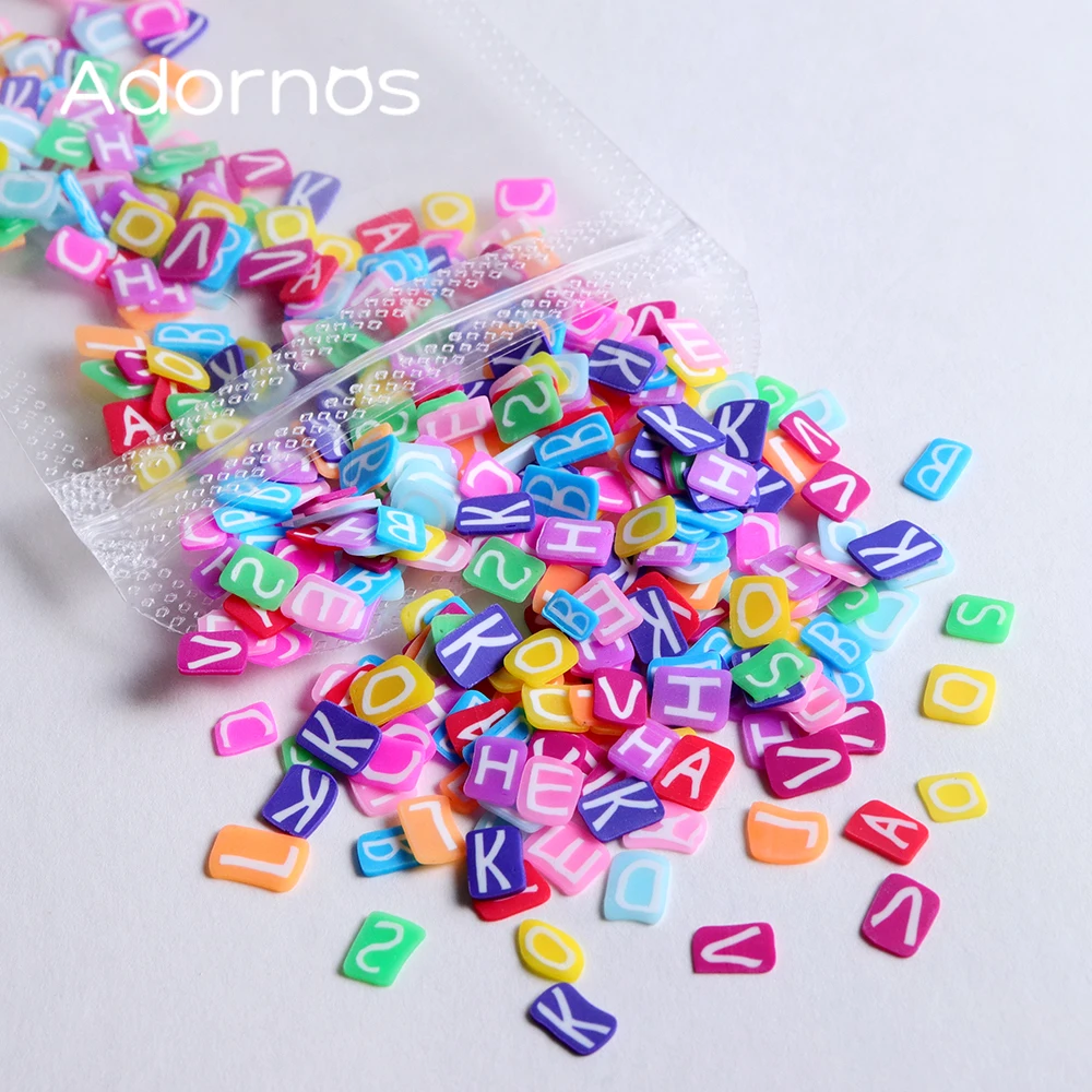 10g Mixed English Alphabet Flakes DIY Accessories Letters Shaped Soft Clay Slices Epoxy Resin Filling Handmade Keychain Supplies