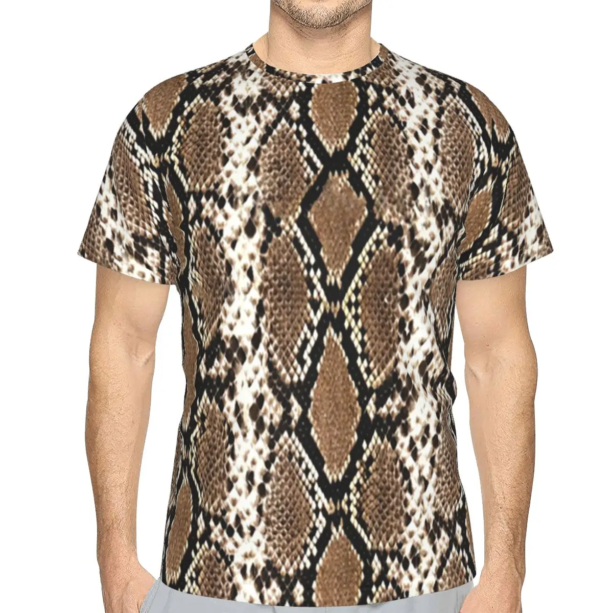 Python Skin, Snake Pattern 100% Cotton T-Shirt Men'sClassic T Shirts Men Crew Neck Short Sleeve