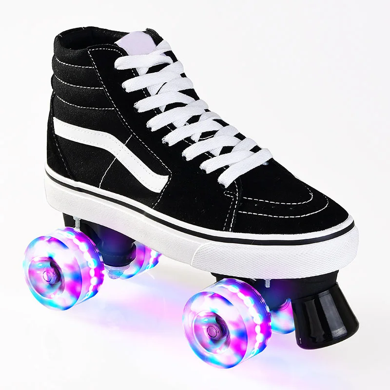 Flashing Quad Roller Skates Unisex Adult Kid Canvas Indoor Outdoor Street Urban Fitness Two Line Skating Shoes