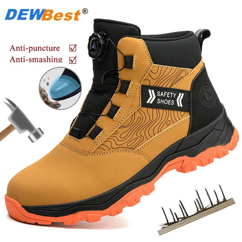 

High-top men's all-season universal steel head anti-smash anti-puncture rotating buckle non-slip wear-resistant safety shoes