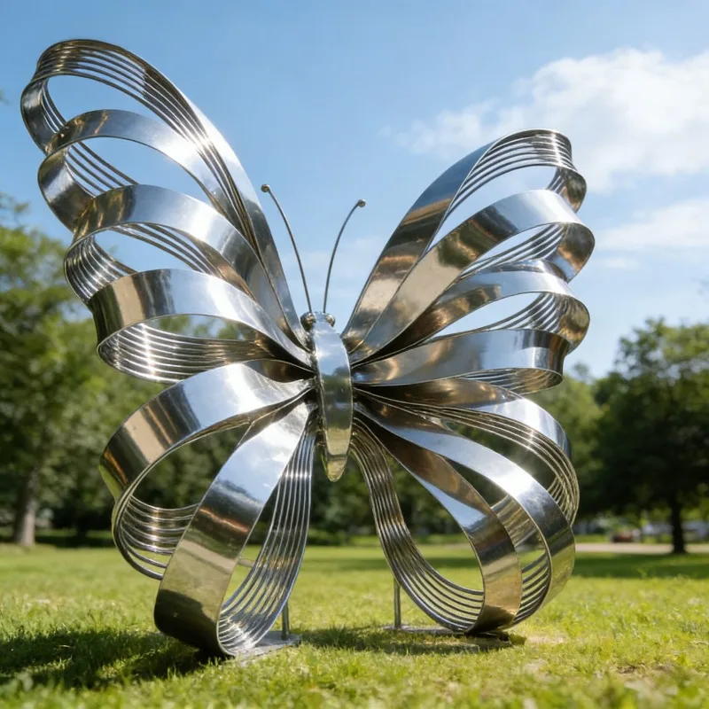 Ribbon Abstract Stainless Steel Butterfly Sculpture Mirror Polished Custom Large Decor Modern Outdoor Park Landmark Landscape