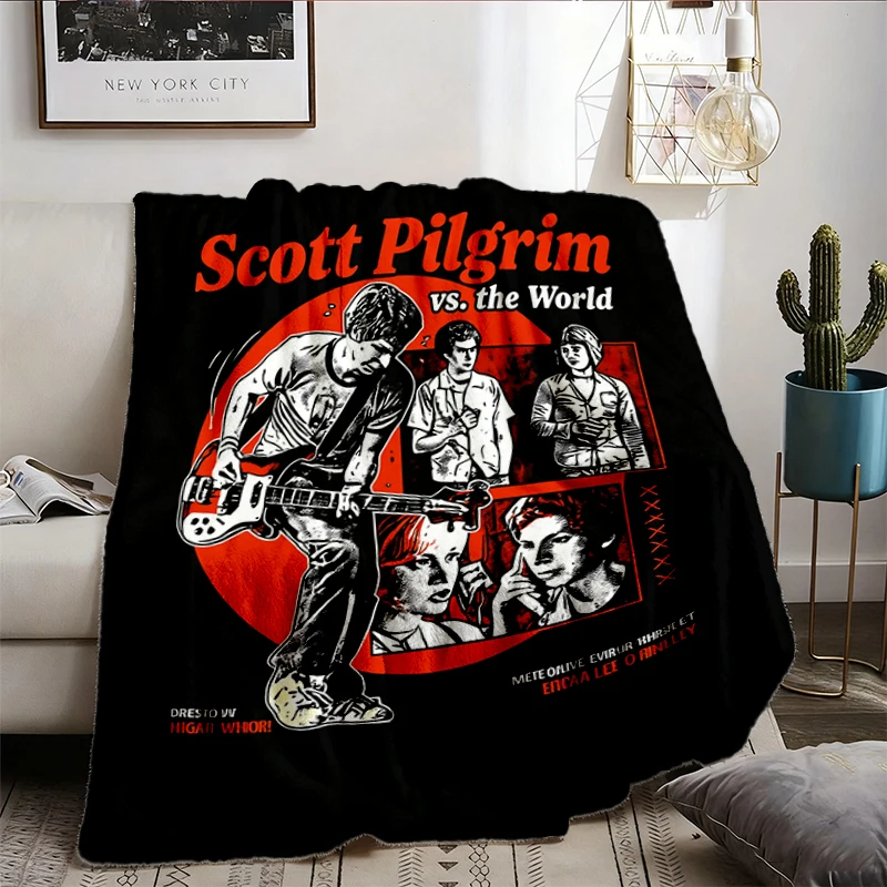 Scott Pilgrim Vs The World Warm Blanket, Comic Book Movie Graphic Soft Blanket, Edgar Wright Film Comfy Blanket