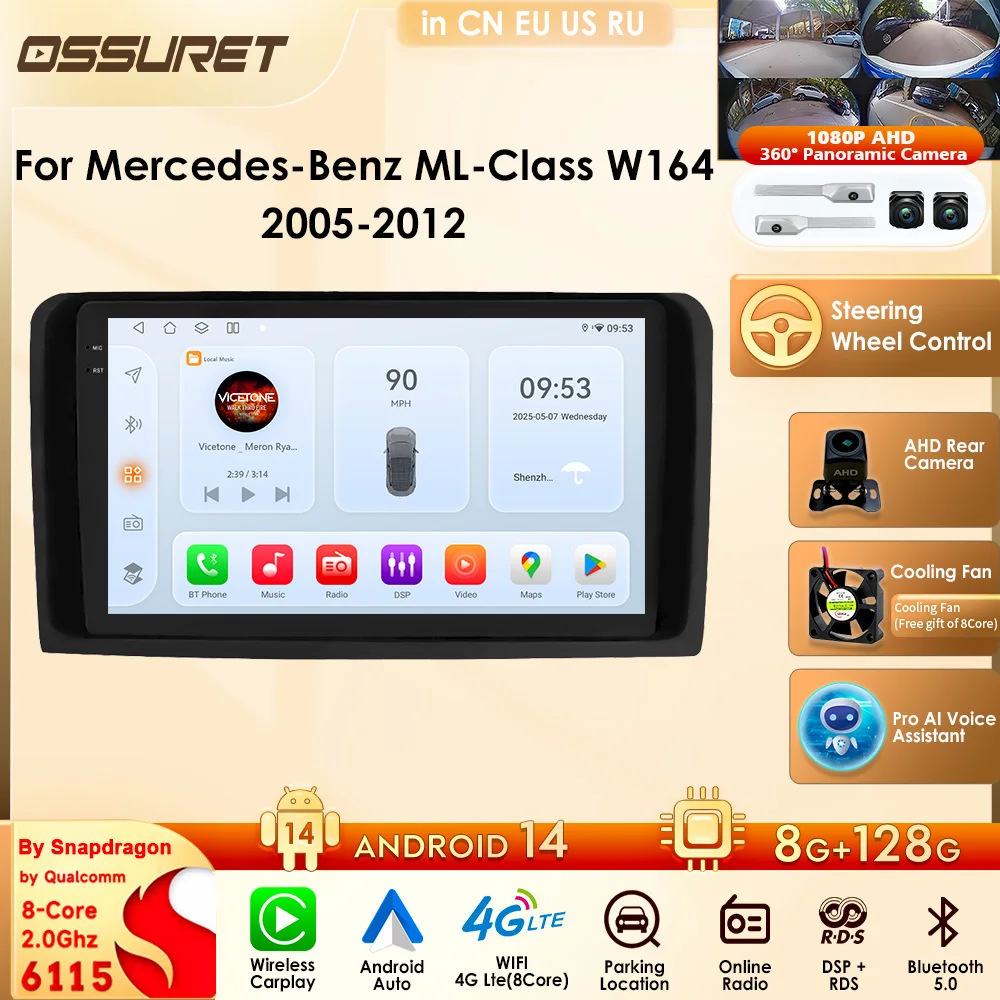 OSSURET 8 core Snapdragon Car Radio for Mercedes-Benz W164/ X164 ML300 450 GL320 Carplay Android Auto 2din 4G Smart System WIFI