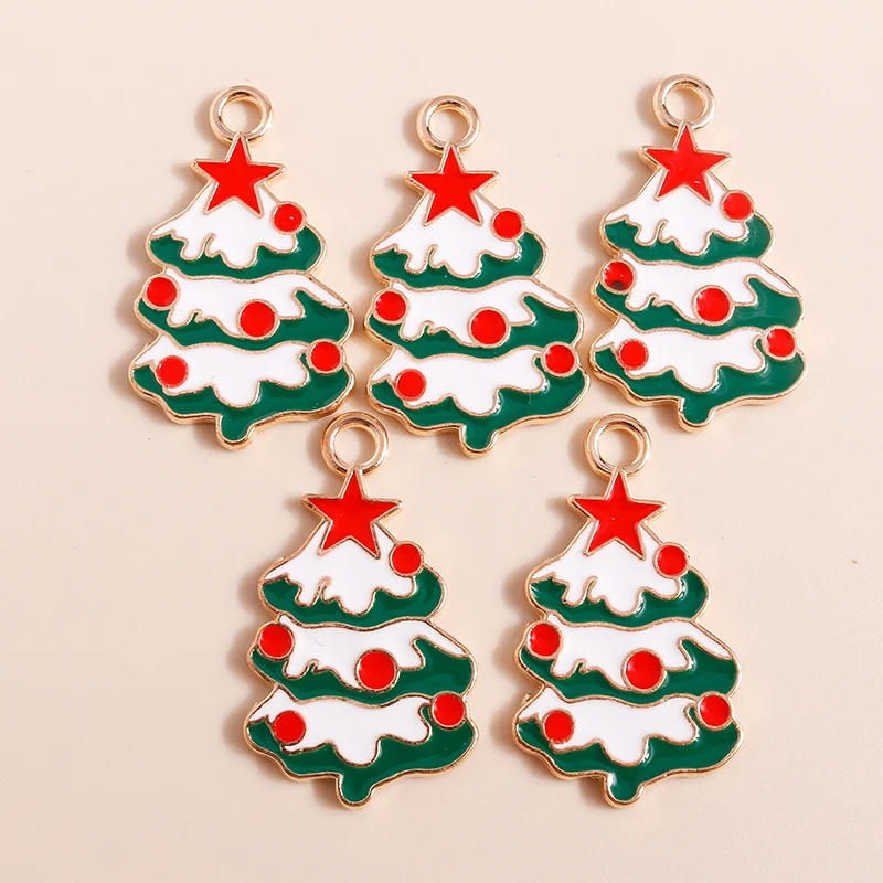 20 Stück gemischte niedliche Emaille-Weihnachtsbaum-Anhänger für die Schmuckherstellung, Tropfenohrringe, Halsketten, Armbänder, DIY-Bastelzubehör – Detail 19