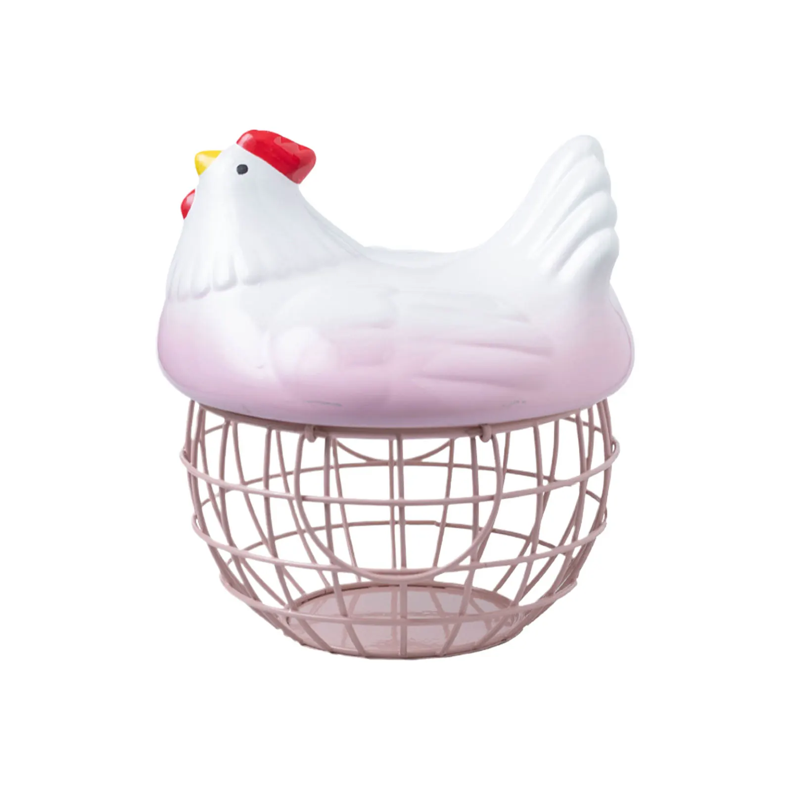 Creative Iron Egg Storage Basket Ceramic Hen Ornament Kitchen Fruit Storage Basket Home Living Room Durable Egg Storage Holder