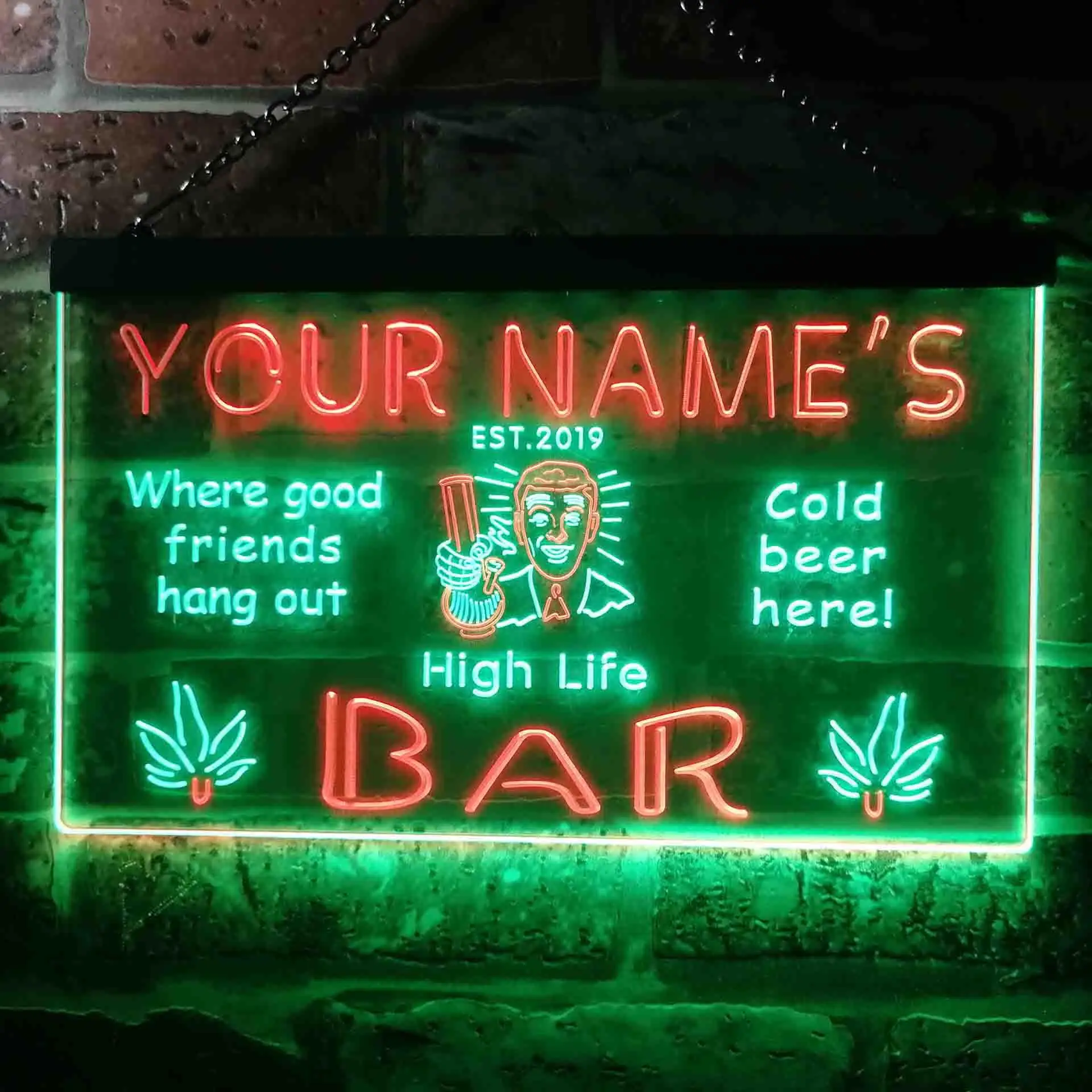 Personalized Marijuana Cannabis High Life Bar Beer Dual Color Led Neon Sign st6-tp1-tm