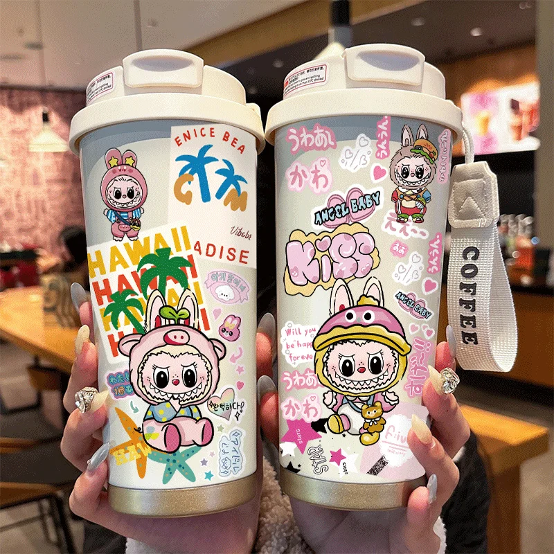 

Labubu Anime Kawaii Large Capacity Stainless Steel Water Cup Cute Detective Drink Thermos Straw Car Coffee Cup Gifts