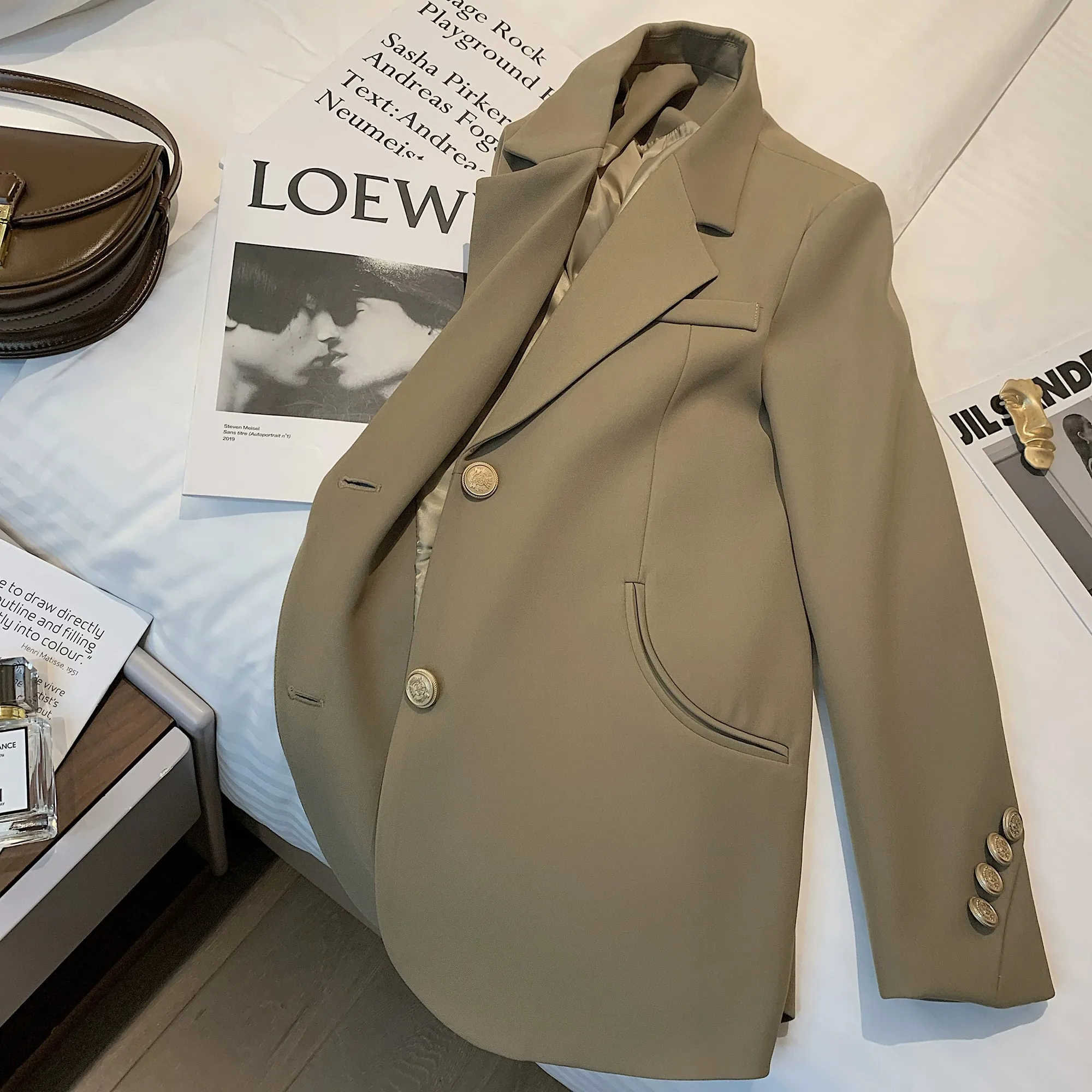 Caramel Color Women's Suit Jacket Casual High-End Style Spring Autumn New Korean Version Goddess Atmosphere Premium Leisure S...