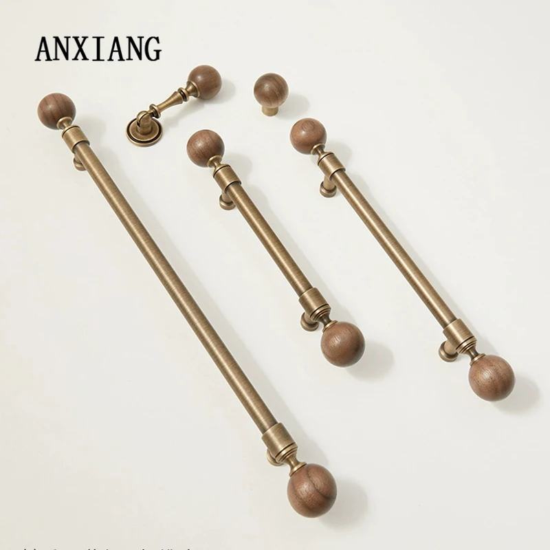 안샹 앤티크 황동 손잡이 호두나무 서랍 옷장 문 캐비닛 주방 브론즈 레트로 볼 핸들