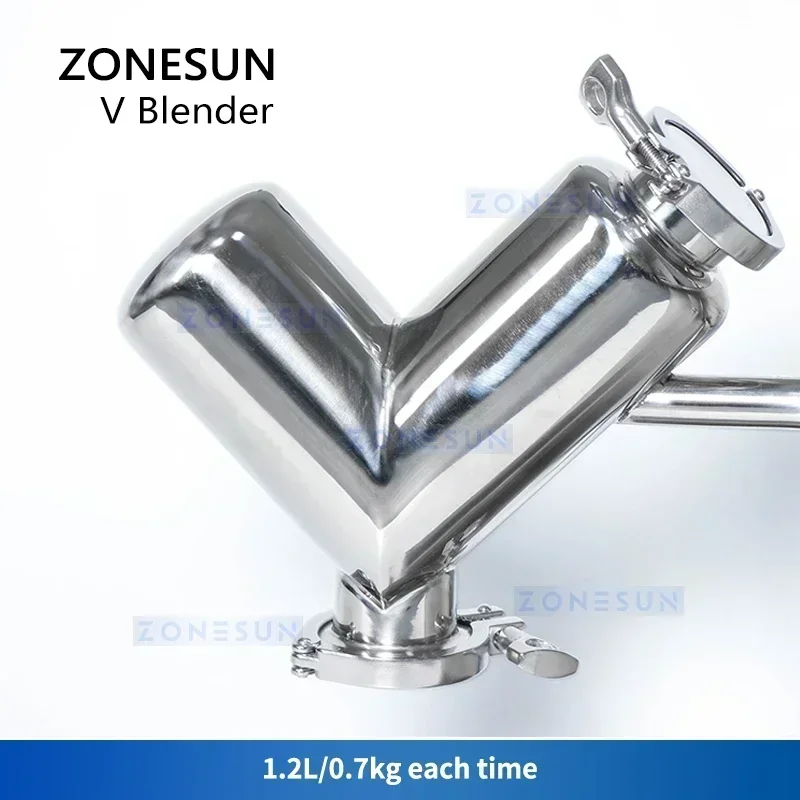 ZONESUN ZS-V2 Stainless Steel V Blender Powder Mixing Machine for Food, Chemical & Pharmaceutical Dry Powders