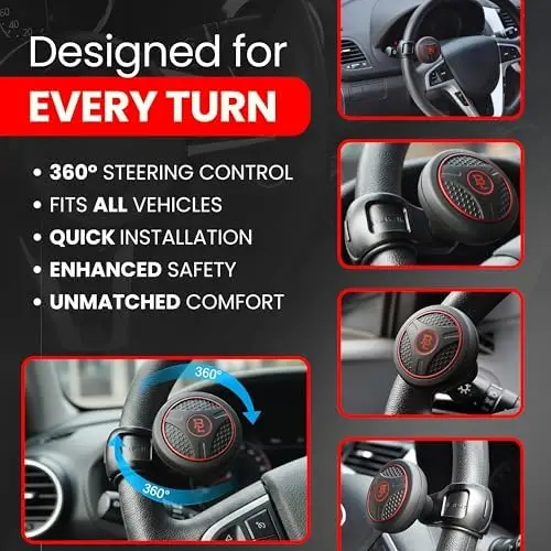 

BL Steering Wheel Knob Spinner – Universal Non-Slip Silicone Red Suicide Knob with Metal Bearing