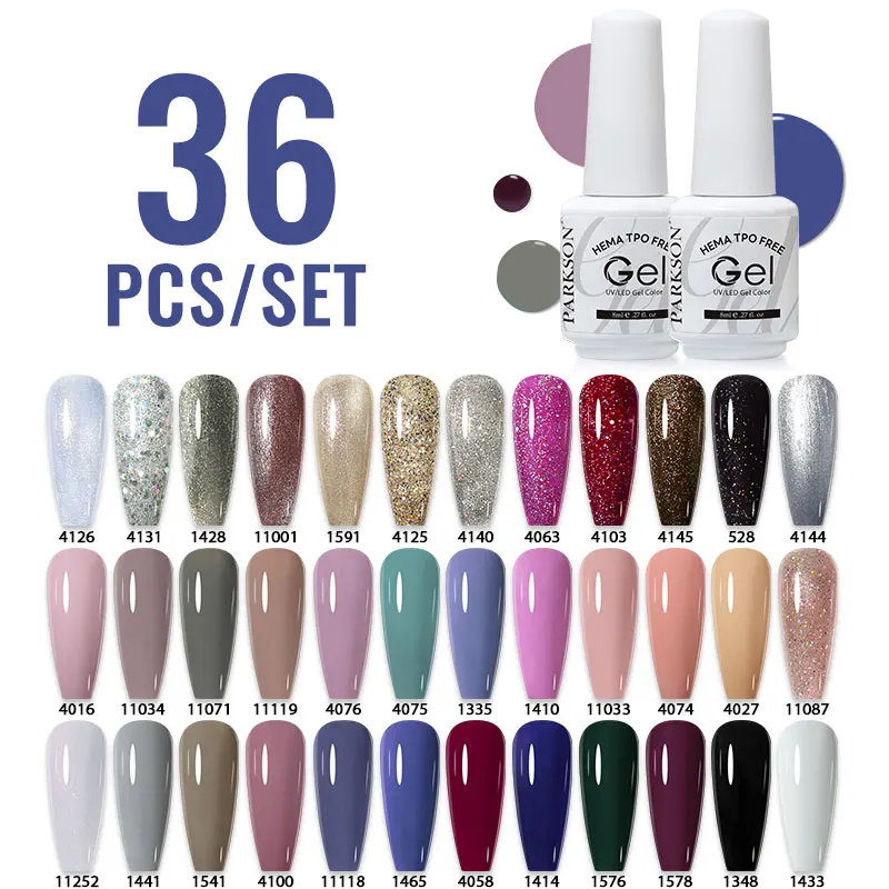 ชุดเจลทาเล็บสีพื้นยอดนิยมจากพาร์กสัน คอลเลคชั่นเจลยูวี 36 สี ปราศจากสาร TPO และ HEMA ชุดเจลทาเล็บกึ่งถาวร